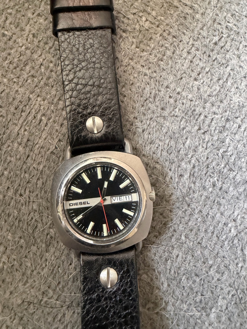 Diesel Black Dial Watch with Red Second Hand